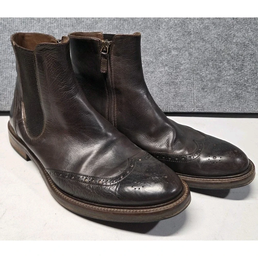 J&M Johnston & Murphy 1850 Collection Italy Brown Brogue Chelsea Side Zip Rare